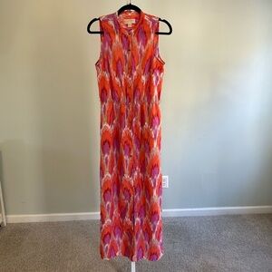Michael Michael Kors Pink Orange Snap Button Down Midi Dress